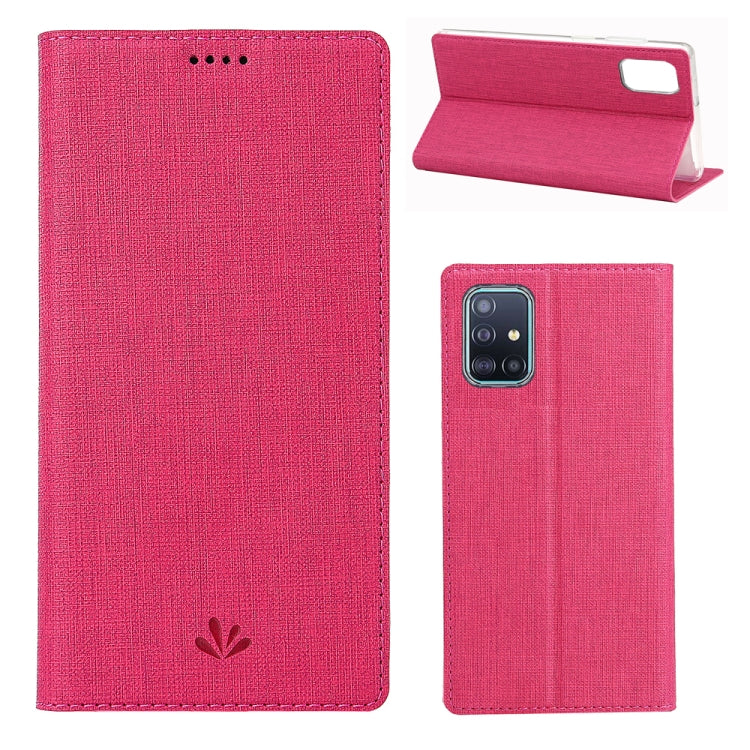 Magnetic flip phone case with card slots and stand, rose red textured fabric
