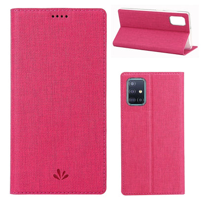 Magnetic flip phone case with card slots and stand, rose red textured fabric