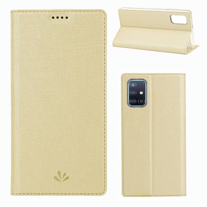 Magnetic flip phone case with card slots and stand, champagne gold textured fabric