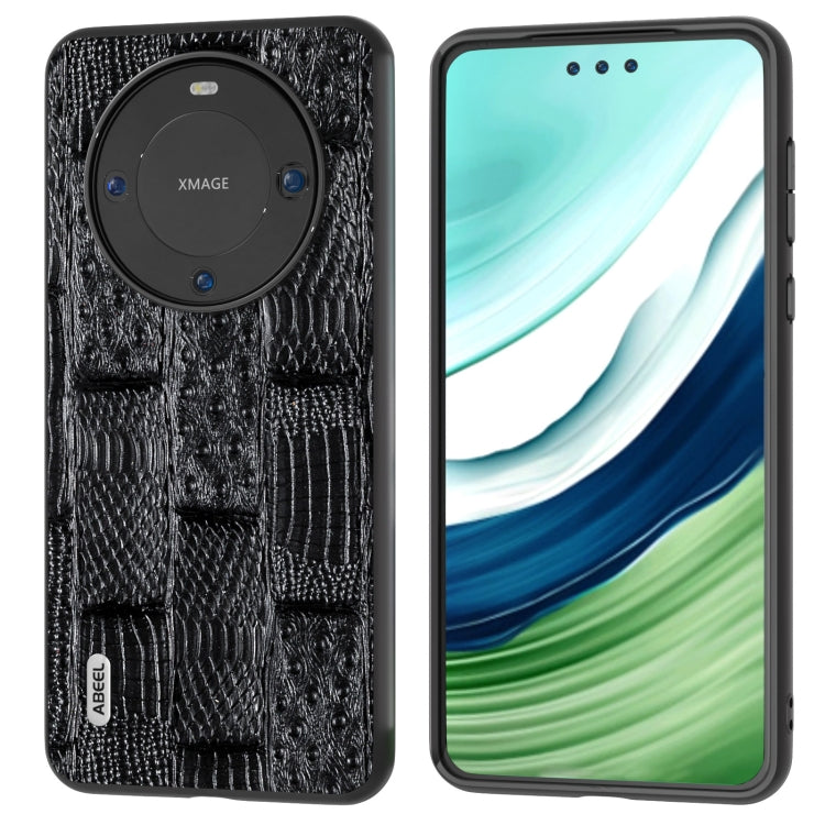 Black genuine leather phone case with mahjong texture and round camera cutout