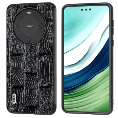 Black genuine leather phone case with mahjong texture and round camera cutout