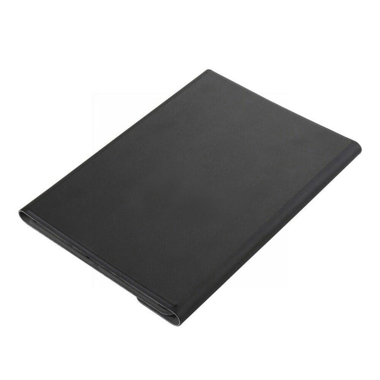 Black tablet folio cover with smooth outer texture and folded protective edge