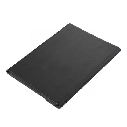 Black tablet folio cover with smooth outer texture and folded protective edge