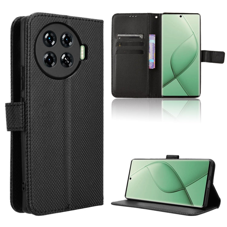 Black diamond-texture leather phone case with flip cover and card slots