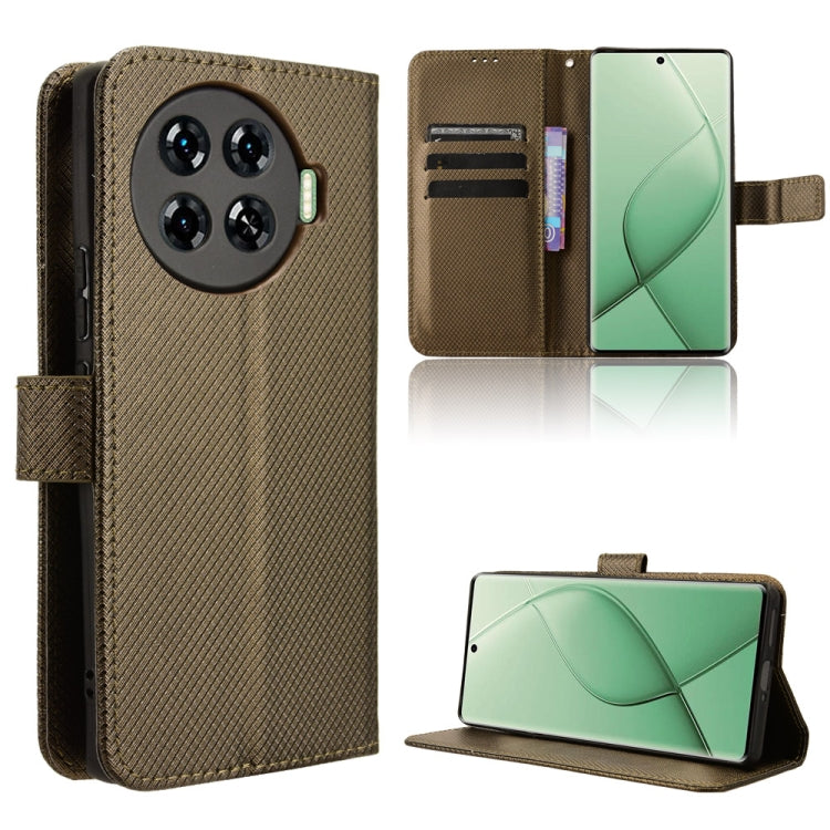 Brown diamond-texture leather phone case with flip cover and card slots