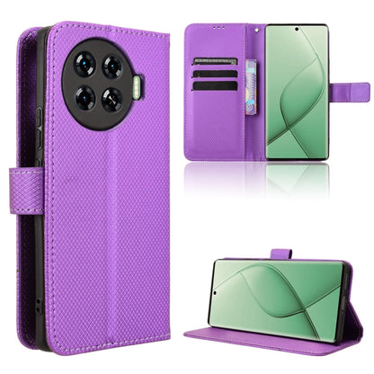 Purple diamond-texture leather phone case with flip cover and card slots