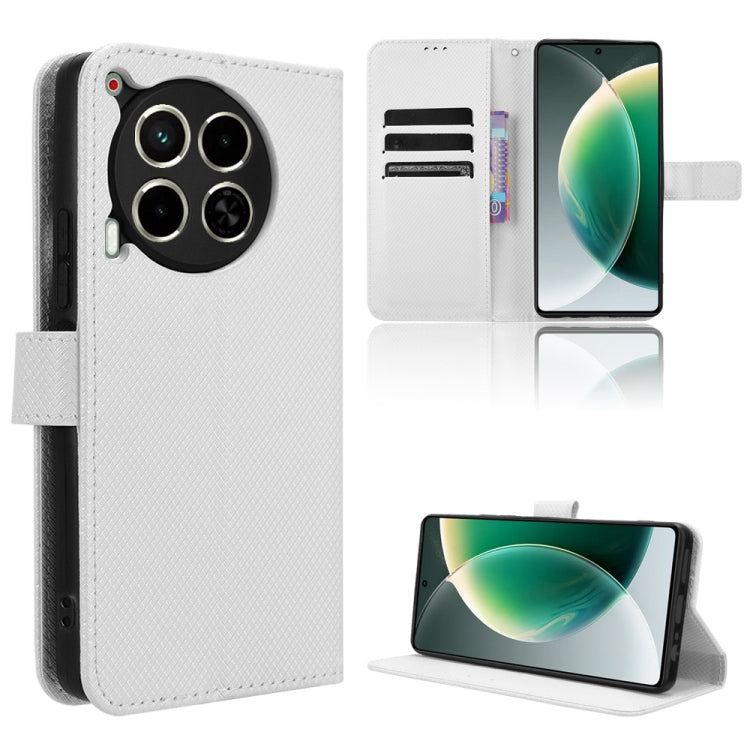 Diamond texture leather flip phone case, white with card slots and stand