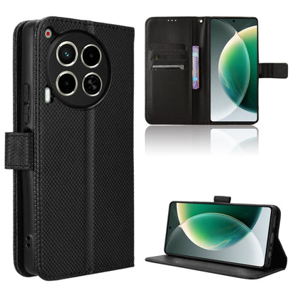 Diamond texture leather flip phone case, black with card slots and stand