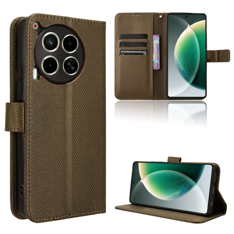 Diamond texture leather flip phone case, brown with card slots and stand