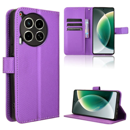 Diamond texture leather flip phone case, purple with card slots and stand