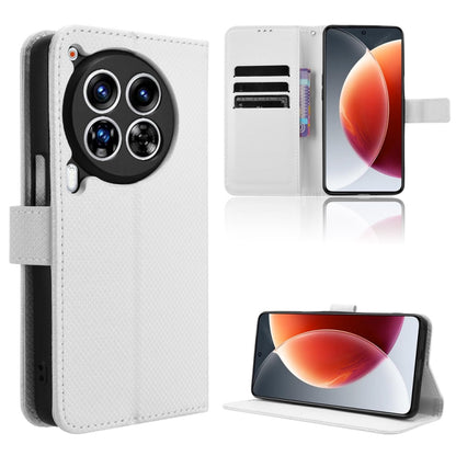 Diamond texture leather phone case, white folio flip cover with card slots, stand