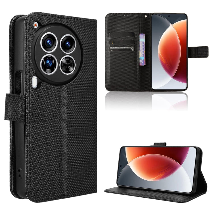 Diamond texture leather phone case, black folio flip cover with card slots, stand