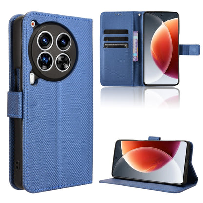 Diamond texture leather phone case, blue folio flip cover with card slots, stand