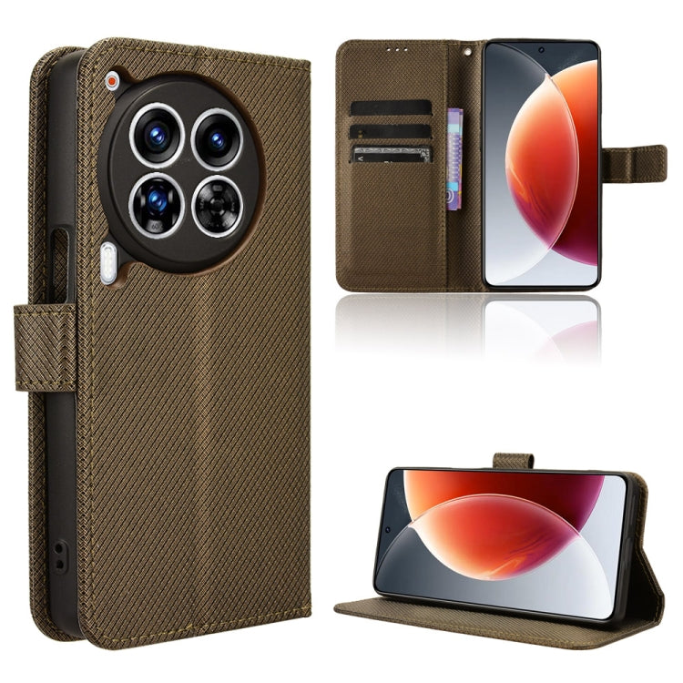Diamond texture leather phone case, brown folio flip cover with card slots, stand