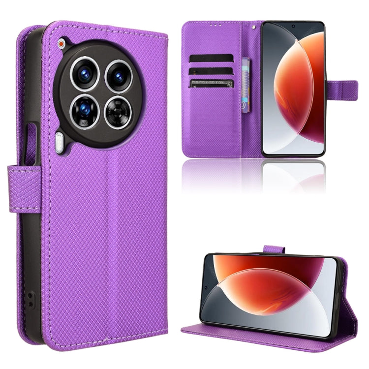 Diamond texture leather phone case, purple folio flip cover with card slots, stand