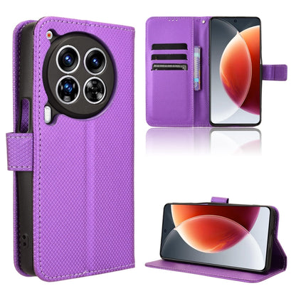 Diamond texture leather phone case, purple folio flip cover with card slots, stand
