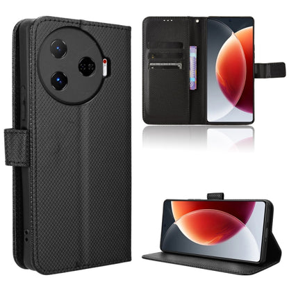 Diamond texture leather flip phone case, black with card slots and stand