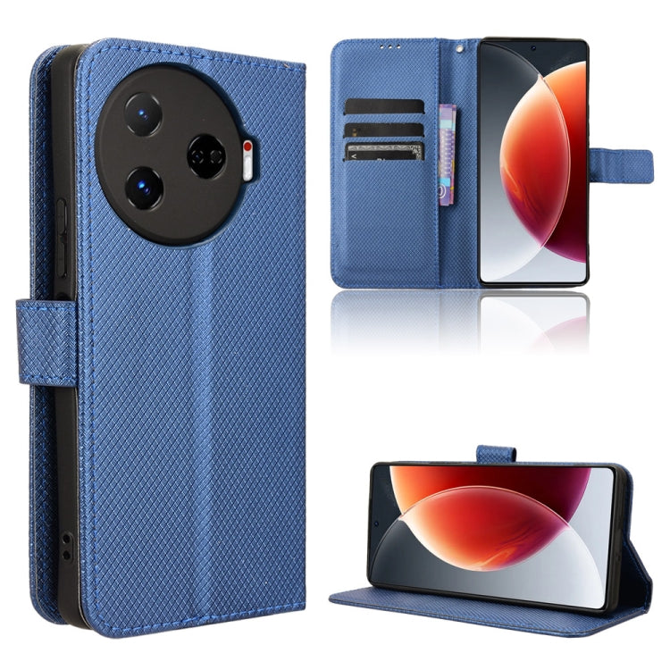 Diamond texture leather flip phone case, blue with card slots and stand
