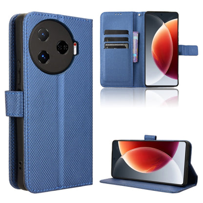 Diamond texture leather flip phone case, blue with card slots and stand