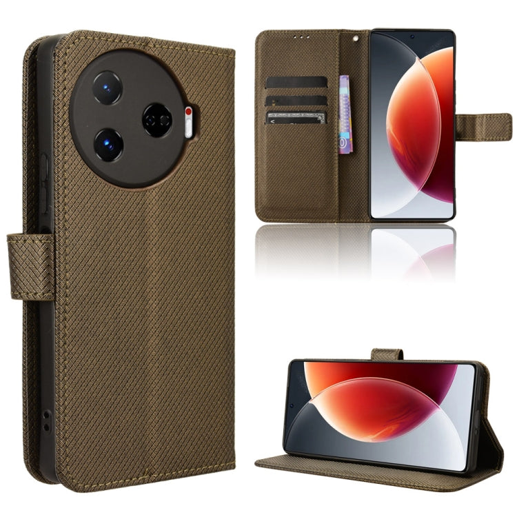 Diamond texture leather flip phone case, brown with card slots and stand