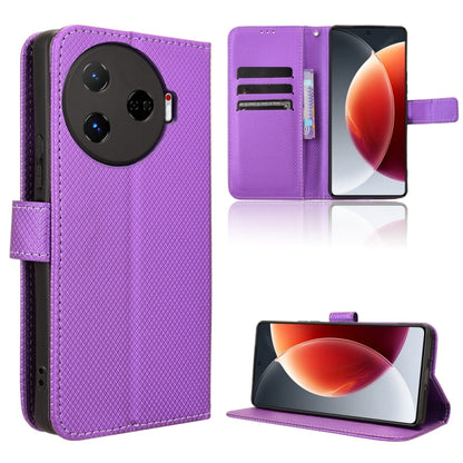 Diamond texture leather flip phone case, purple with card slots and stand