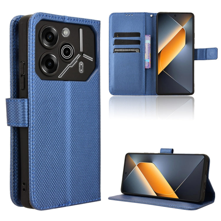 Blue diamond-texture leather phone case with flip cover and card slots