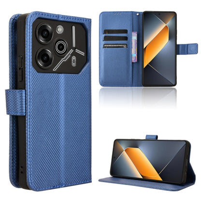 Blue diamond-texture leather phone case with flip cover and card slots