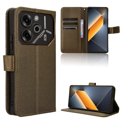Brown diamond-texture leather phone case with flip cover and card slots