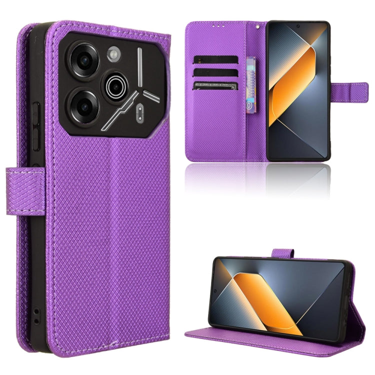Purple diamond-texture leather phone case with flip cover and card slots