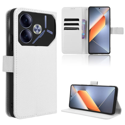 White diamond-texture leather phone case with flip cover and kickstand