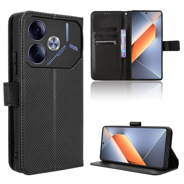 Black diamond-texture leather phone case with flip cover and kickstand