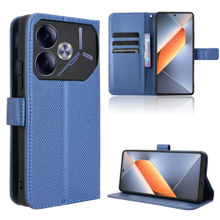 Blue diamond-texture leather phone case with flip cover and kickstand