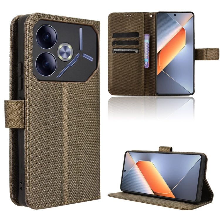 Brown diamond-texture leather phone case with flip cover and kickstand