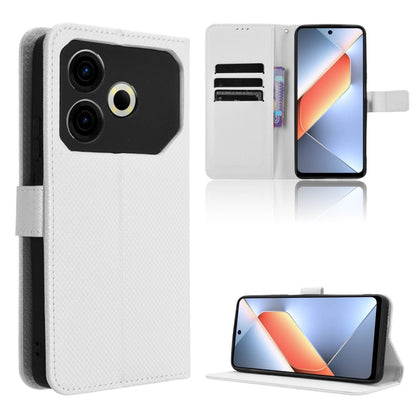 White diamond-texture leather phone case with flip cover and card slots