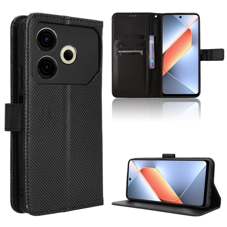 Black diamond-texture leather phone case with flip cover and card slots