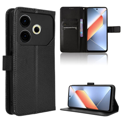 Black diamond-texture leather phone case with flip cover and card slots
