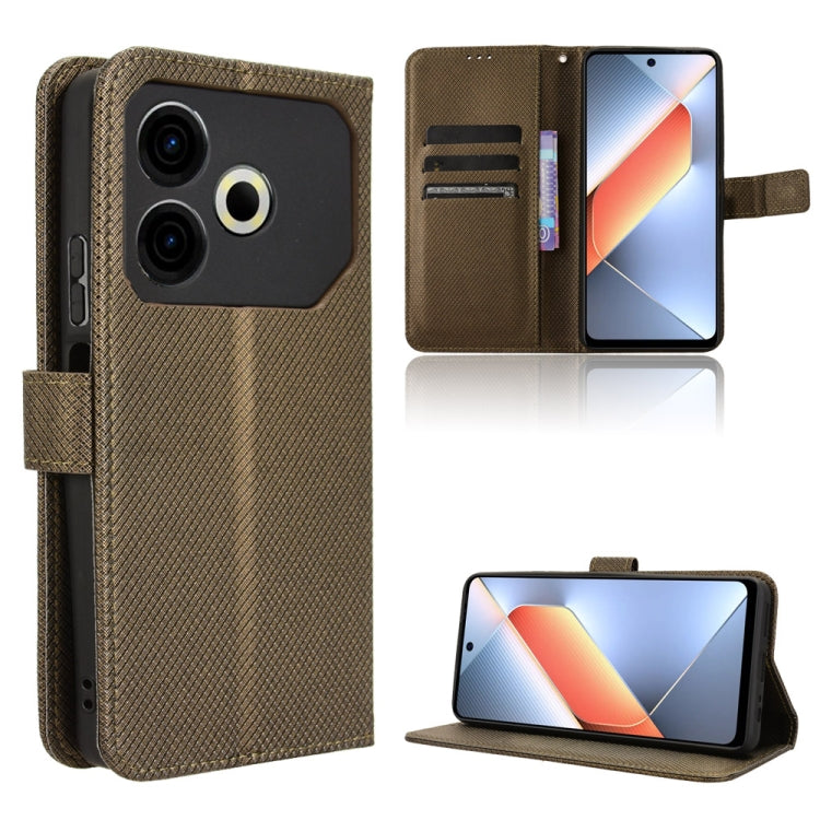 Brown diamond-texture leather phone case with flip cover and card slots