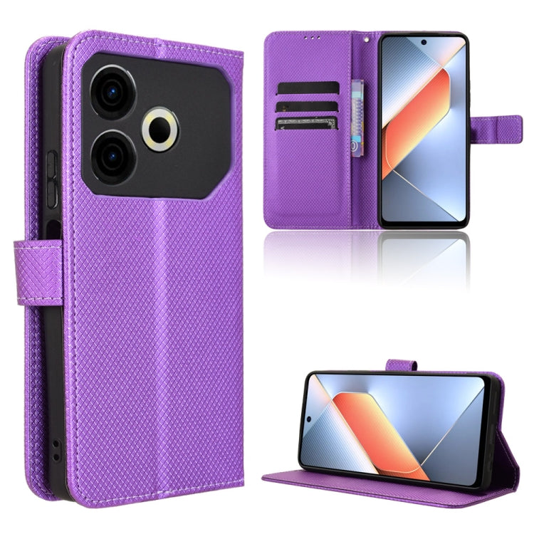 Purple diamond-texture leather phone case with flip cover and card slots