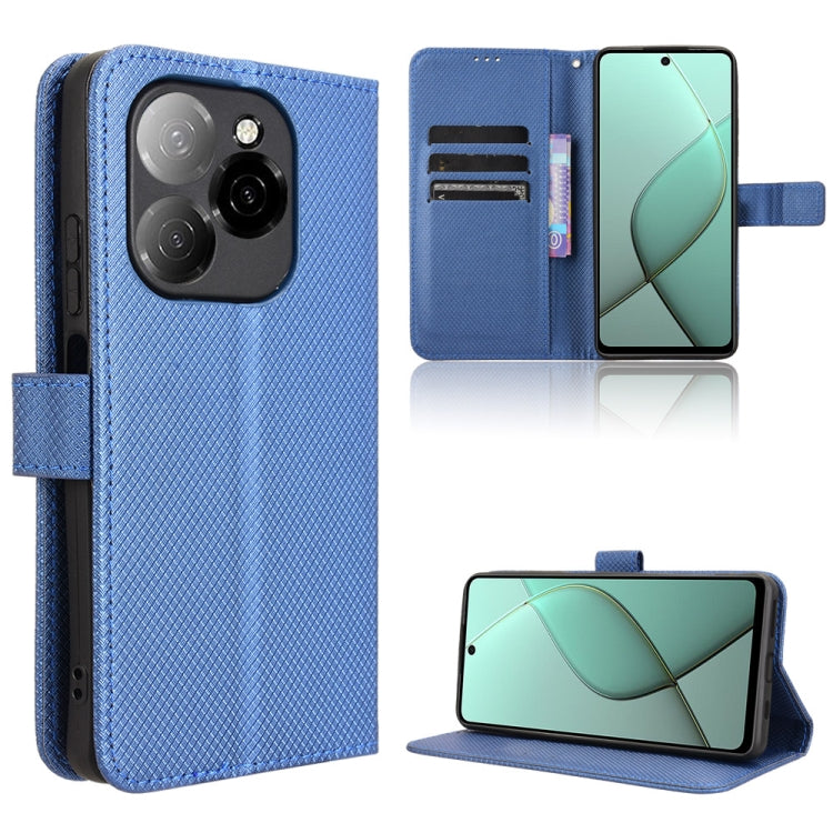Diamond texture leather phone case, blue folio with card slots and stand, camera cutout