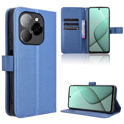Diamond texture leather phone case, blue folio with card slots and stand, camera cutout