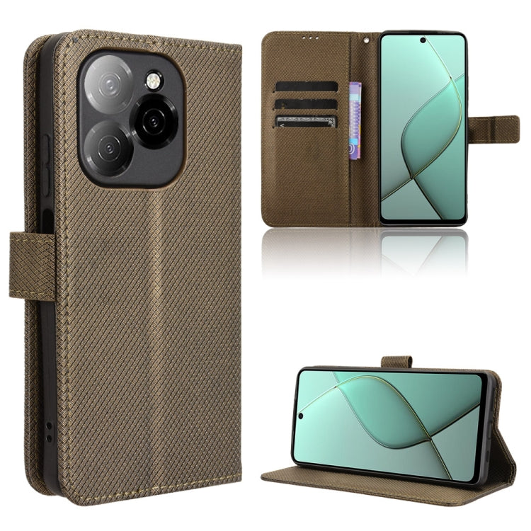 Diamond texture leather phone case, brown folio with card slots and stand, camera cutout