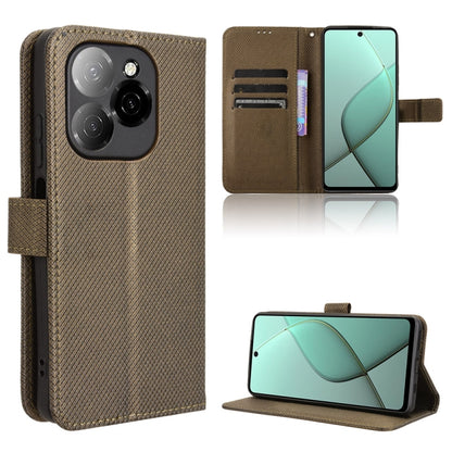 Diamond texture leather phone case, brown folio with card slots and stand, camera cutout