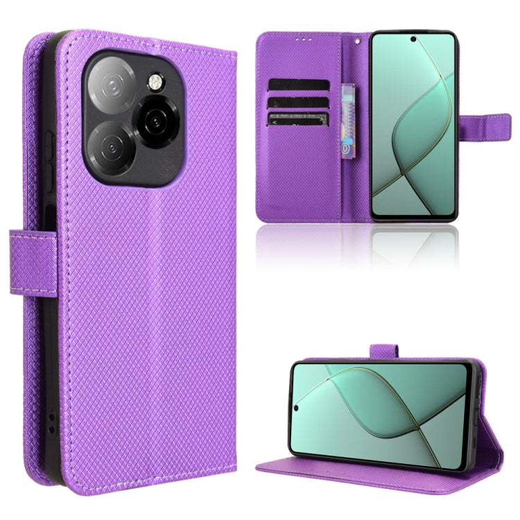 Diamond texture leather phone case, purple folio with card slots and stand, camera cutout