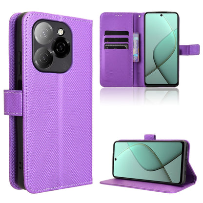 Diamond texture leather phone case, purple folio with card slots and stand, camera cutout