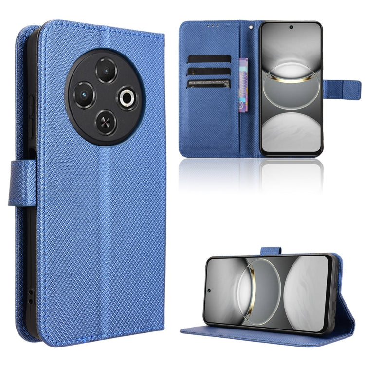 Diamond-texture leather phone case, blue, flip cover with card slots and stand