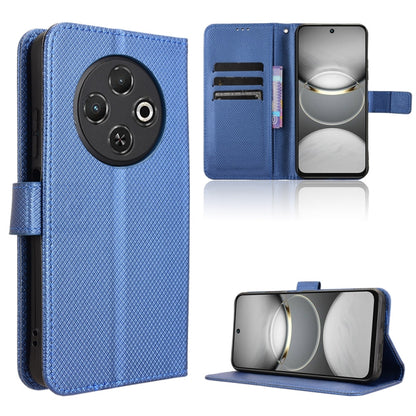 Diamond-texture leather phone case, blue, flip cover with card slots and stand