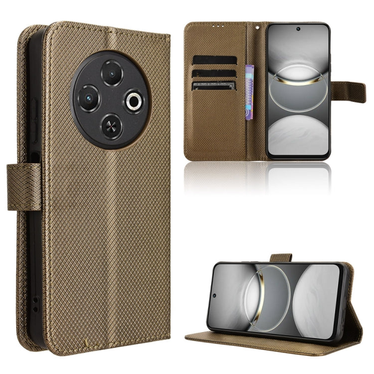Diamond-texture leather phone case, brown, flip cover with slots and kickstand