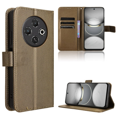 Diamond-texture leather phone case, brown, flip cover with slots and kickstand