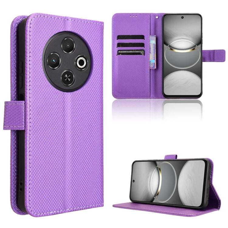 Diamond-texture leather phone case, purple, flip cover with slots and stand