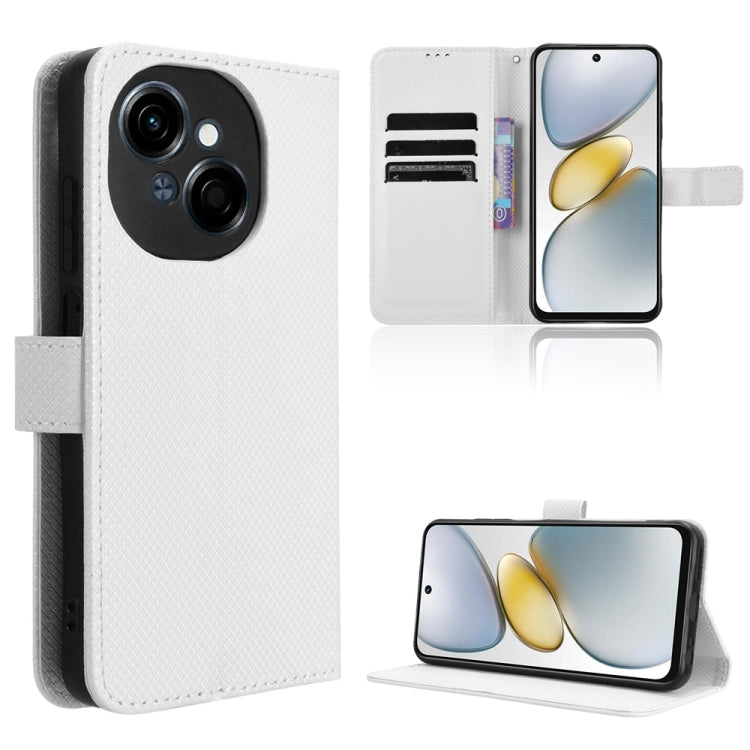 Diamond-texture leather phone case, white, flip cover with slots and stand